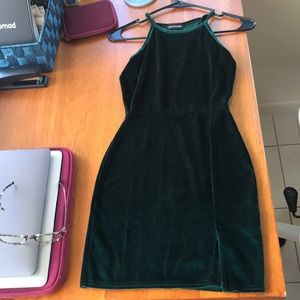 Green velvet mini dress